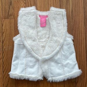 Isaac Mizrahi Baby Girls White Faux Fur Trim Vest Jacket, 24 months